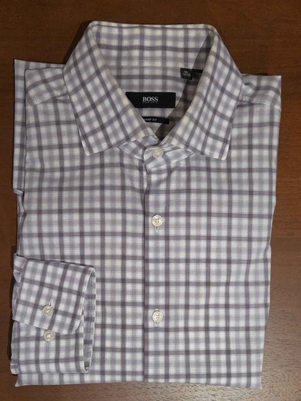BOSS Men's White Checked Dress Shirt